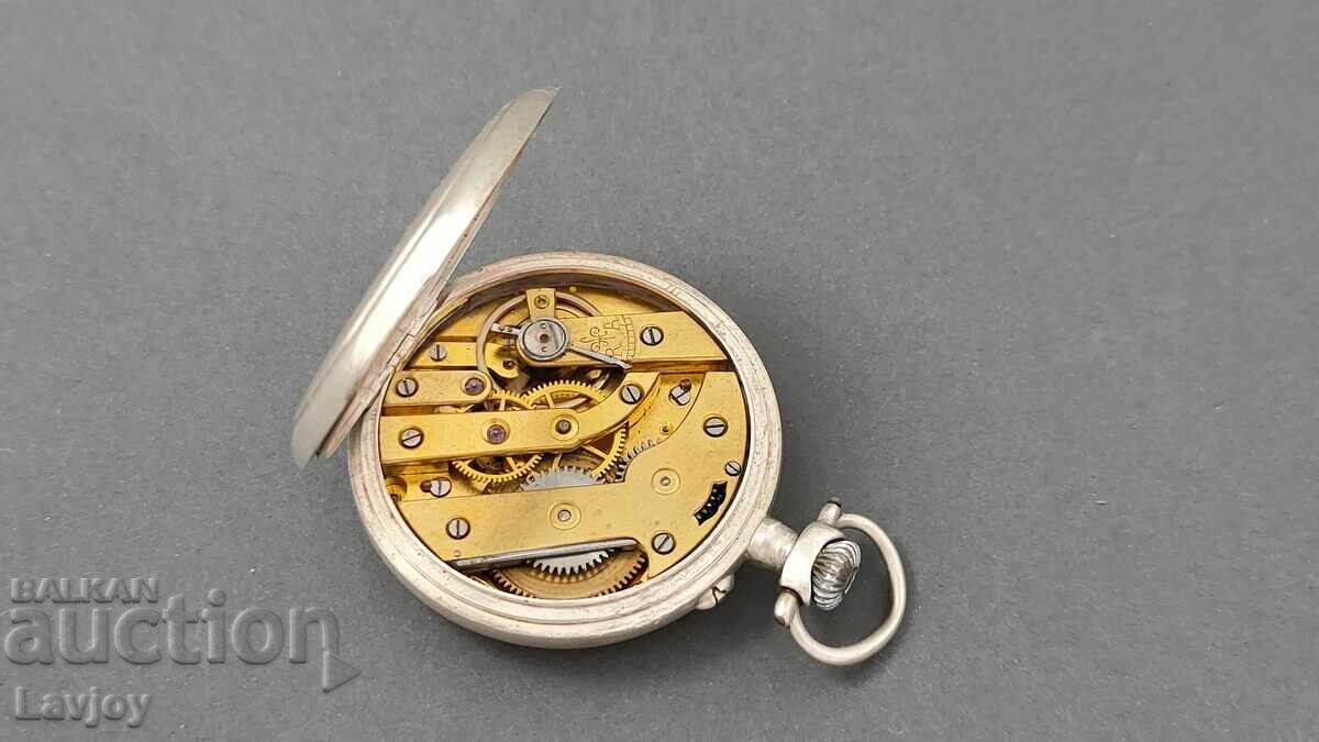 Ceas de buzunar argintat cu cadran din porțelan pictat - 7