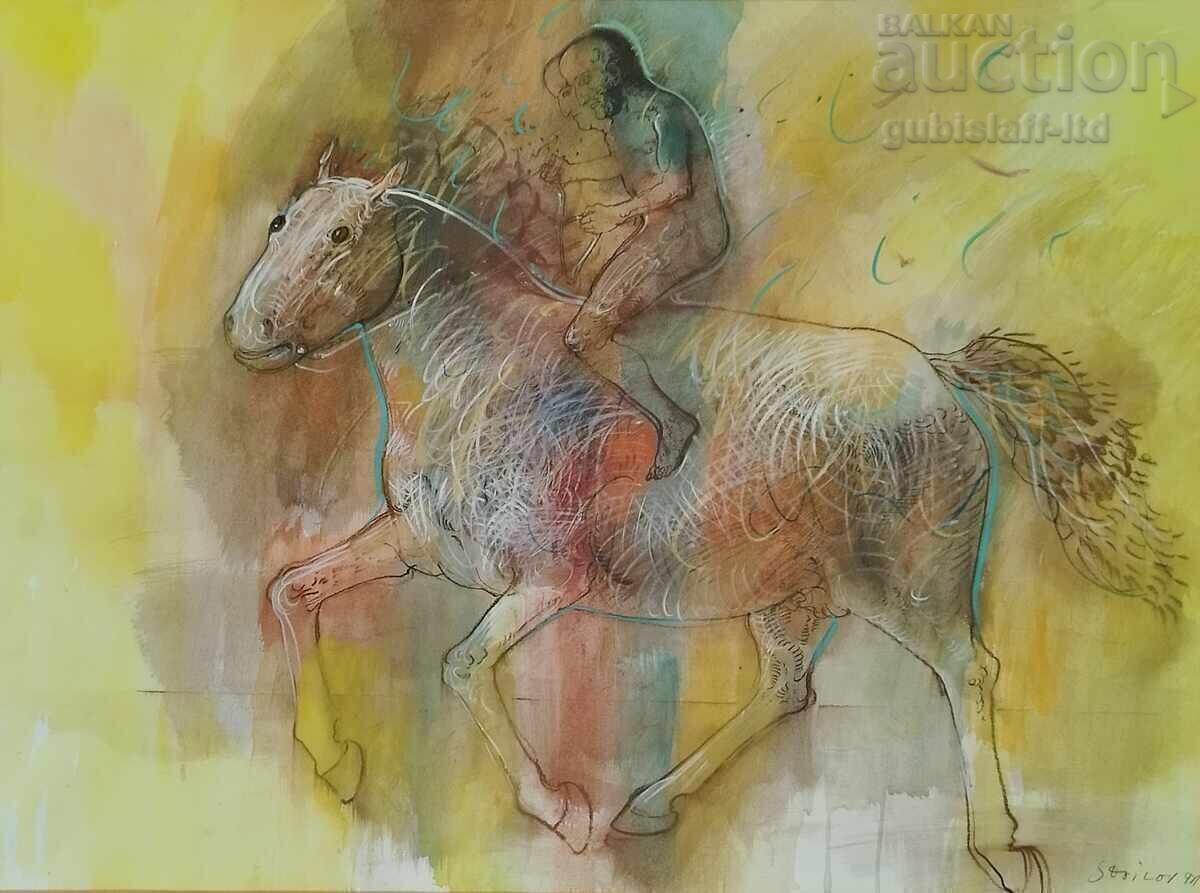 Painting "Riders", prof. Stoimen Stoilov, 1991 with price 4250.00 BGN | € 2172.99 Painting "Riders", prof. Stoimen Stoilov, 1991 with price 4250.00 BGN | € 2172.99