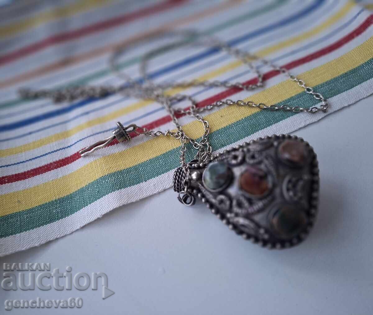 Sticluță de parfum vintage de colecție, agat, colier - 5