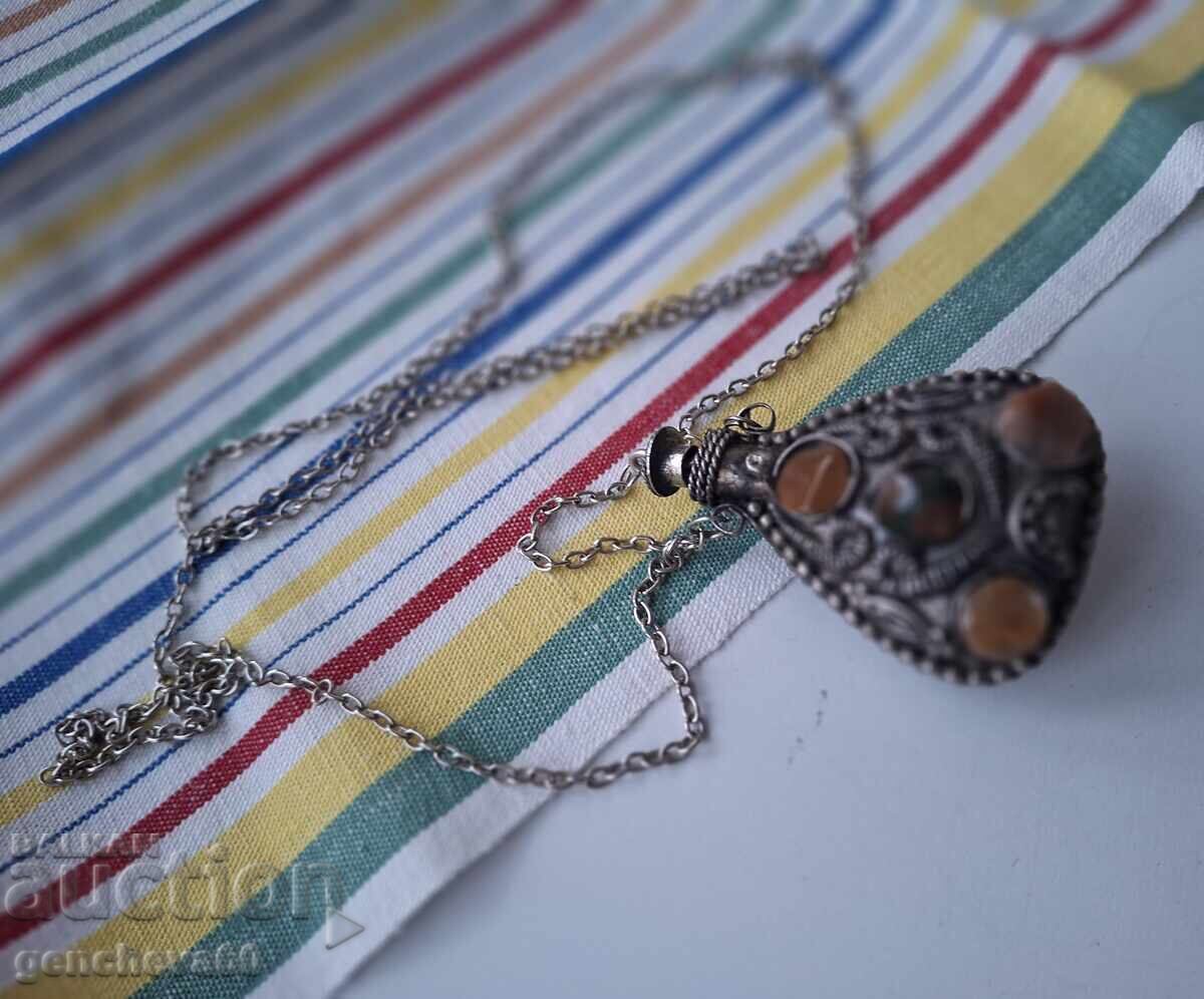 Sticluță de parfum vintage de colecție, agat, colier - 6