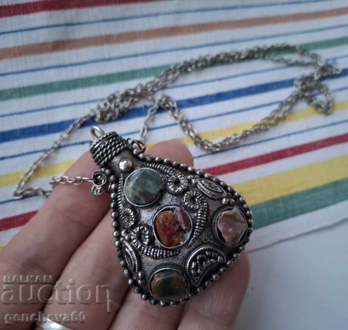 Sticluță de parfum vintage de colecție, agat, colier - 7