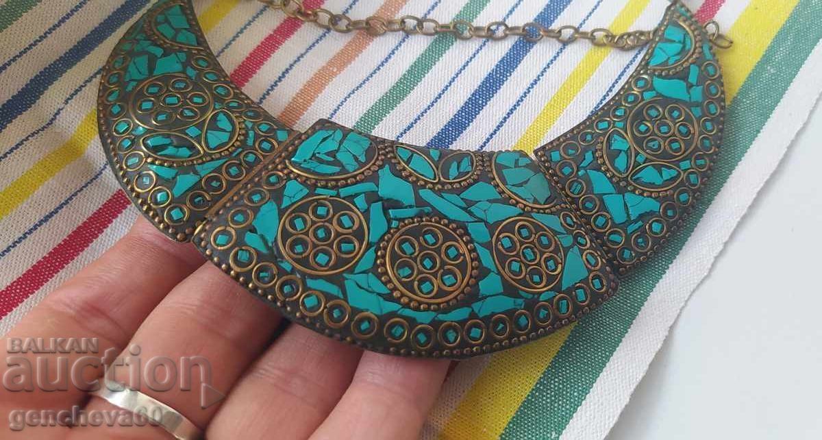 Turquoise mosaic necklace, Tibetan style - 5