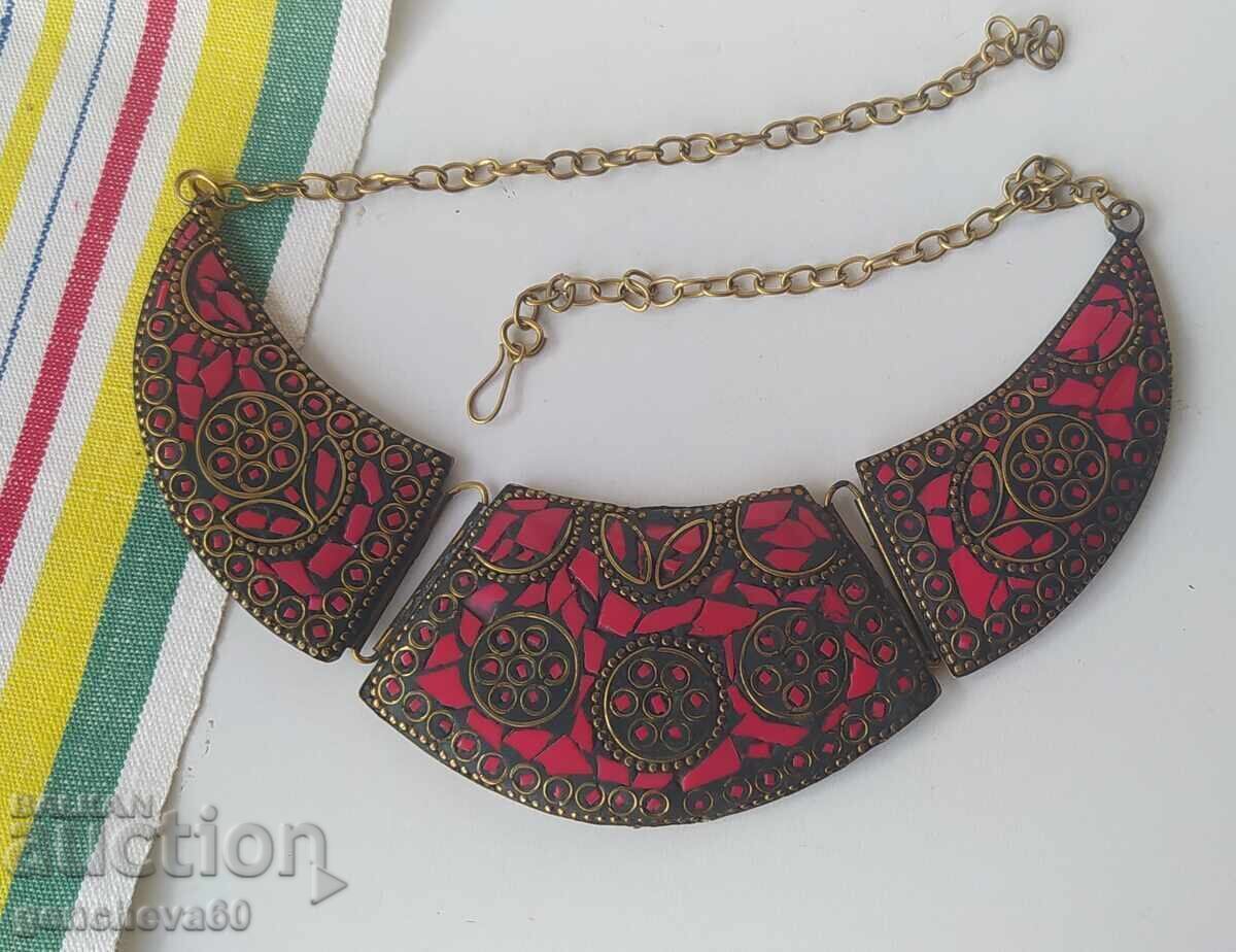 Colier din pietre naturale, jasp mozaic tibetan