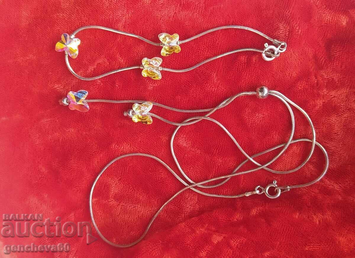 Όμορφο σετ κολιέ και βραχιόλι Swarovski-ασήμι, πεταλούδες με τιμή 50.00 BGN | € 25.56