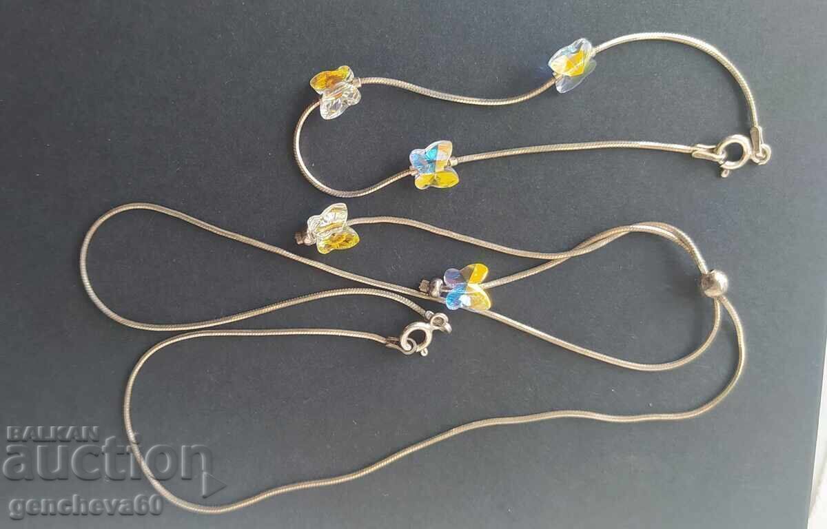 Παράδοση Όμορφο σετ κολιέ και βραχιόλι Swarovski-ασήμι, πεταλούδες Παράδοση Όμορφο σετ κολιέ και βραχιόλι Swarovski-ασήμι, πεταλούδες