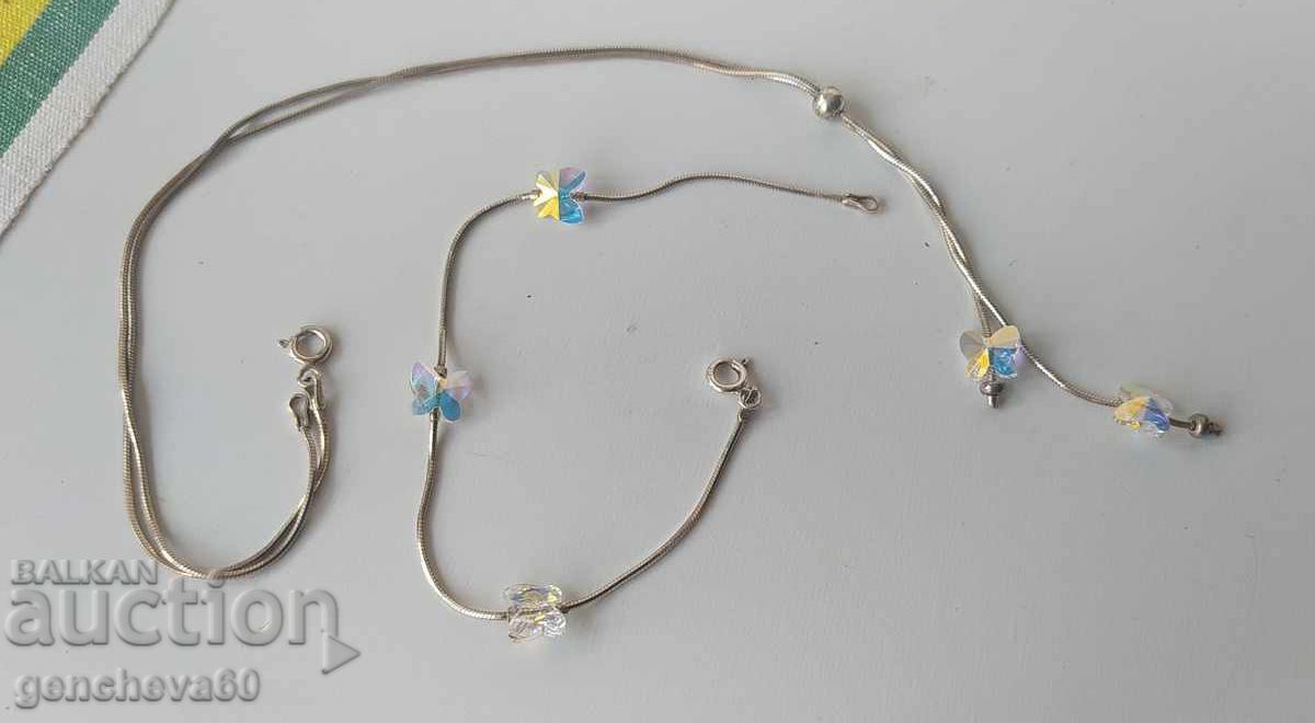 Όμορφο σετ κολιέ και βραχιόλι Swarovski-ασήμι, πεταλούδες - 5
