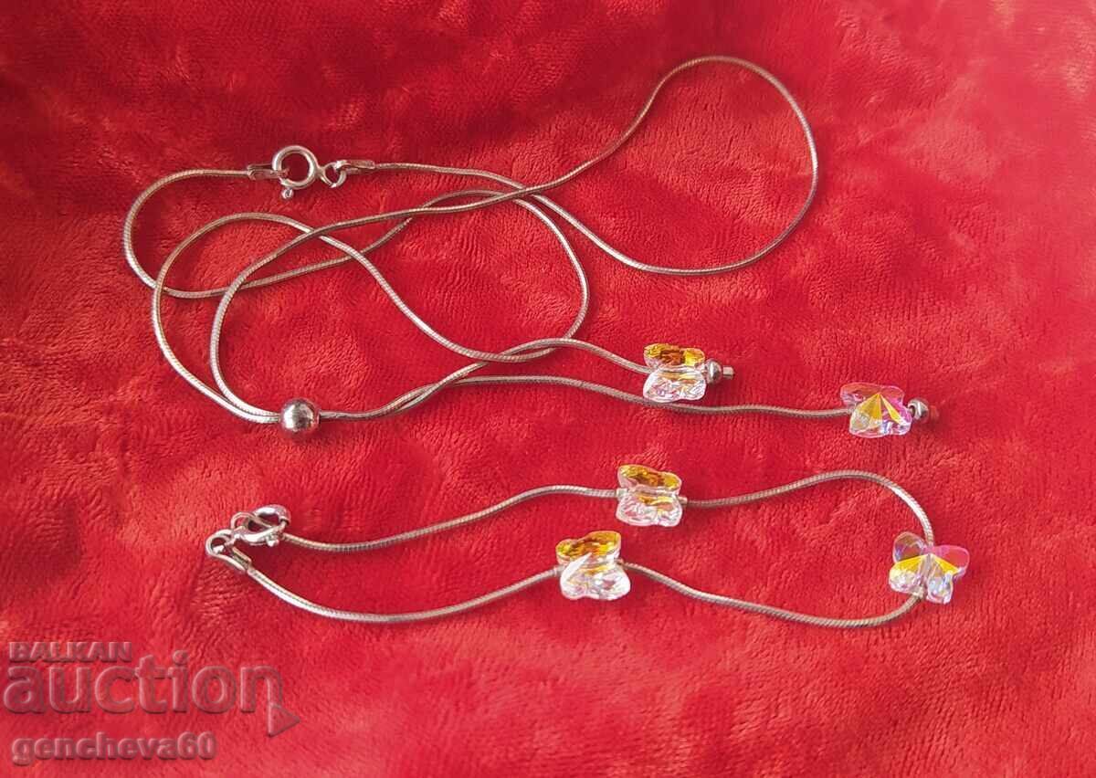 Όμορφο σετ κολιέ και βραχιόλι Swarovski-ασήμι, πεταλούδες - 6