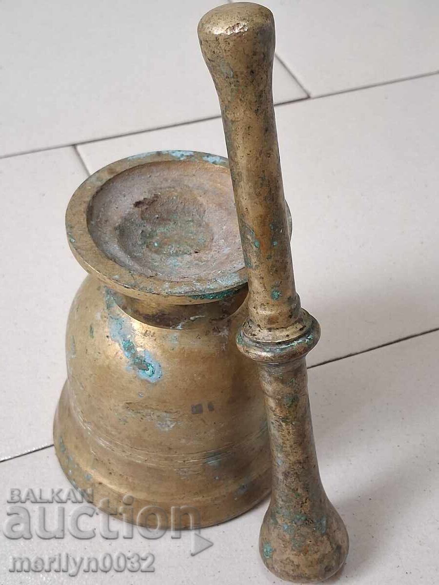 Old bronze mortar with pestle, mortar - 7