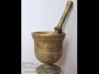Mortar vechi de bronz cu pistil, mortar