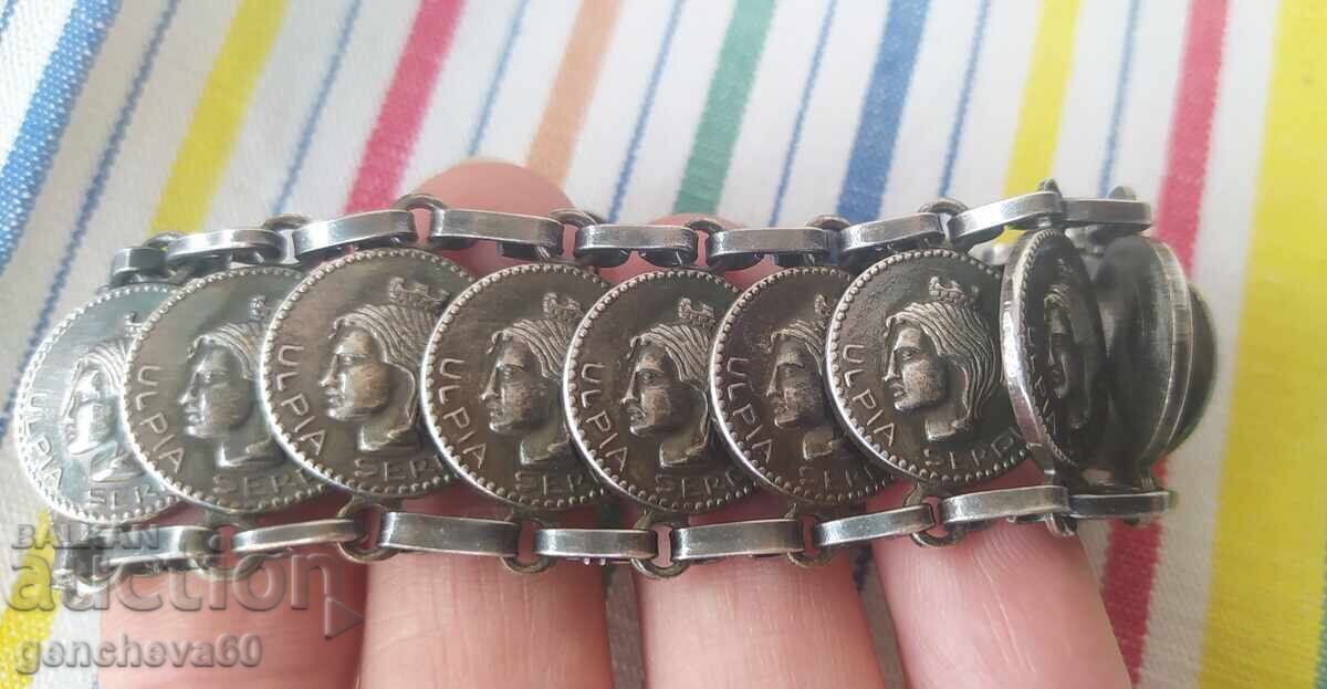 Antique costume jewelry bracelet with UIPIA CERDICA coins - 5