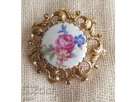 Porcelain brooch with rhinestones