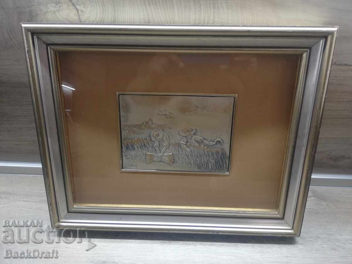 Ανάγλυφο Ασημένιο Πίνακας "Θεριστές", Θερισμός με Κορνίζα, Δοκιμή 925 με τιμή 149.00 BGN | € 76.18