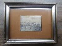 Ανάγλυφο Ασημένιο Πίνακας "Θεριστές", Θερισμός με Κορνίζα, Δοκιμή 925