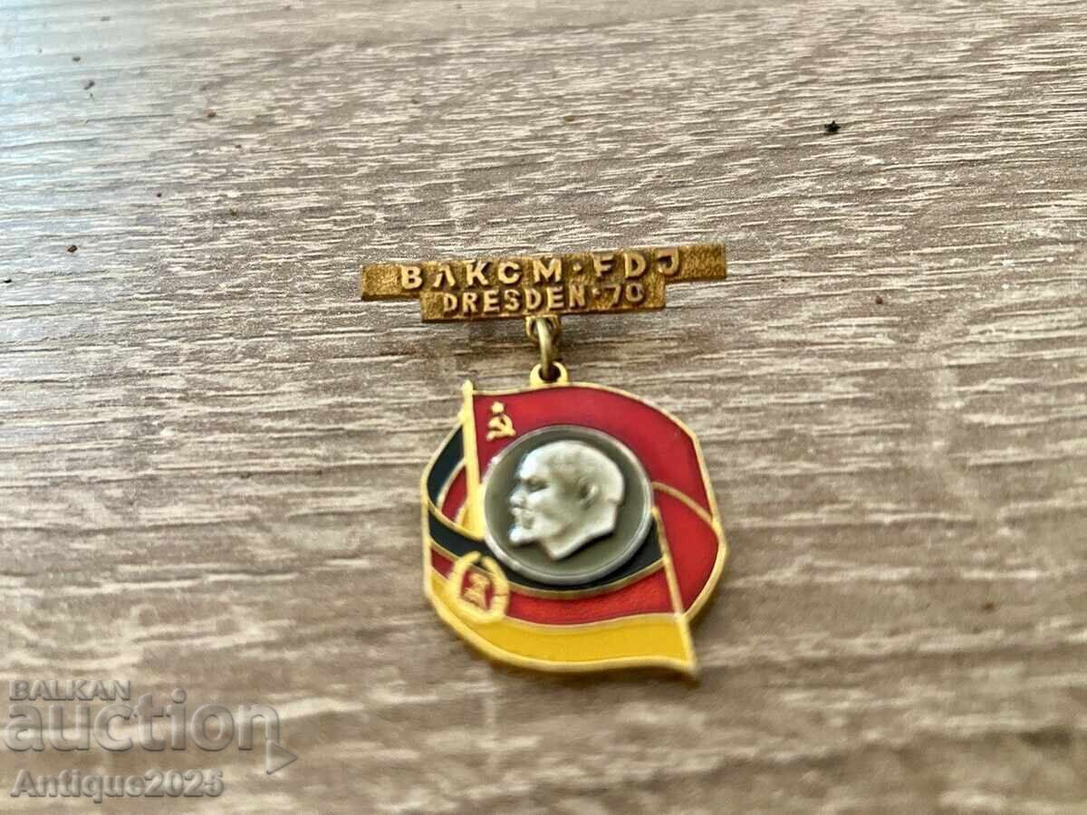 Badge VLKSM-FDJ, Dresden 1970