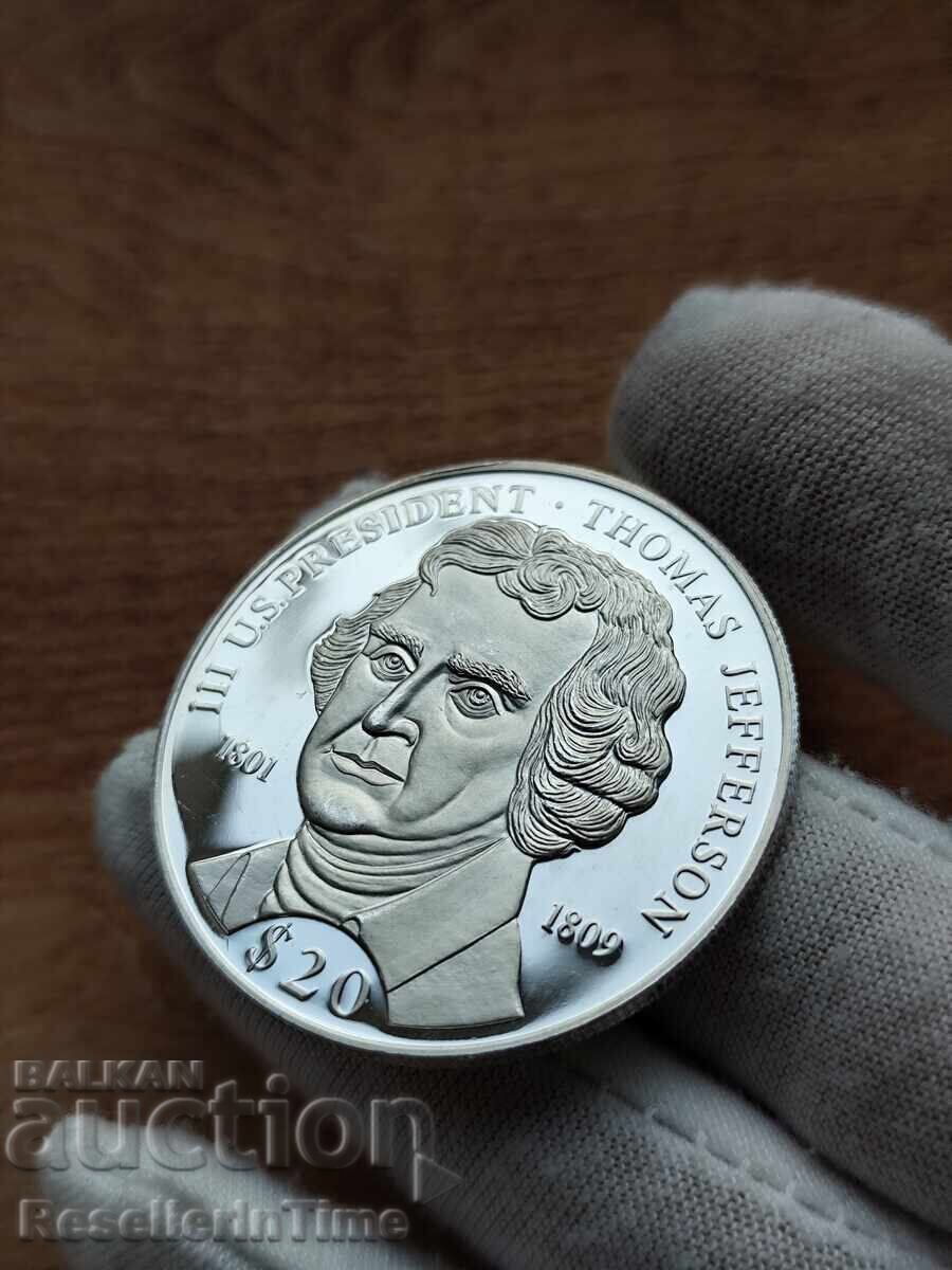 Silver Coin 20 Dollars Thomas Jefferson