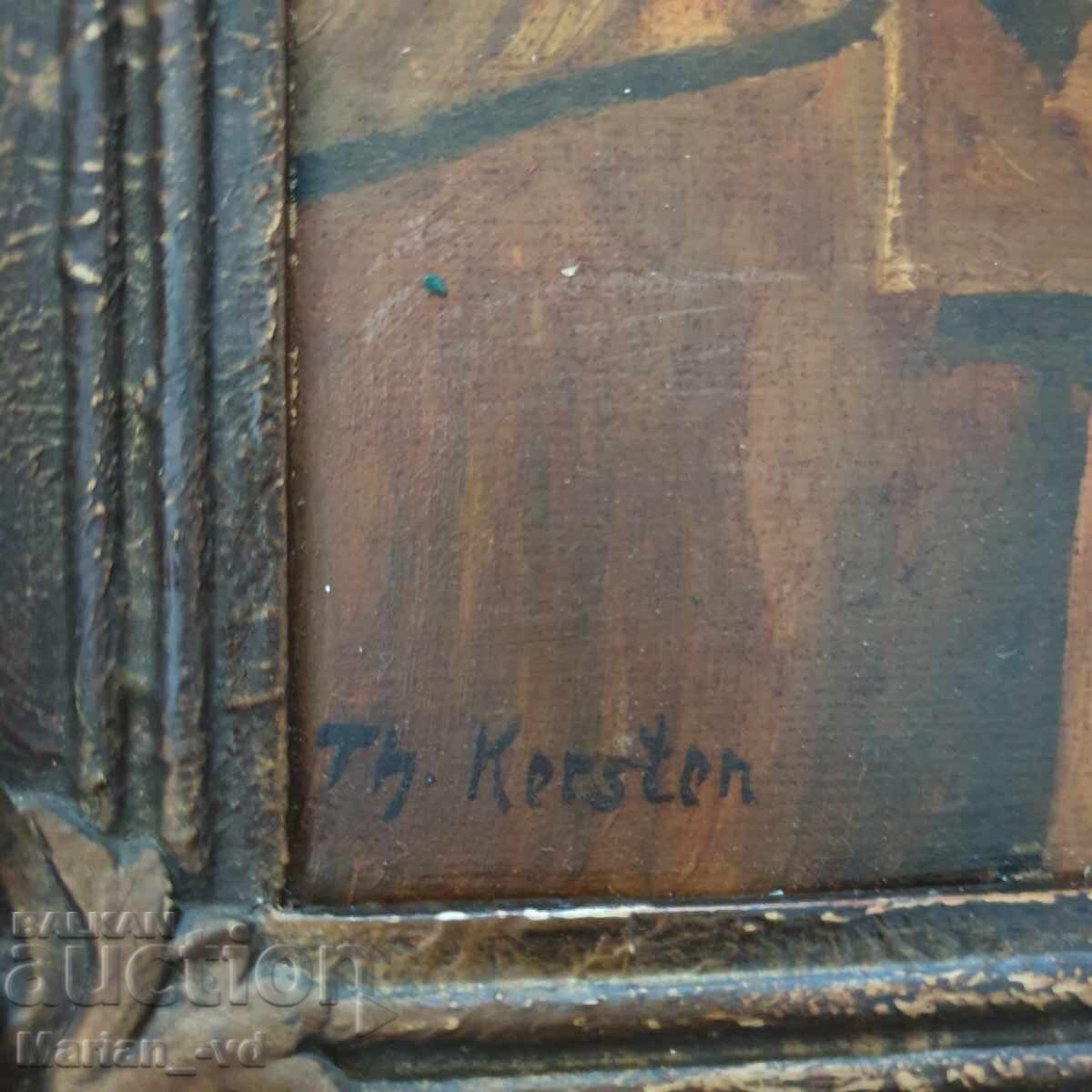 Auction  Old painting, oil on fiberboard, signed