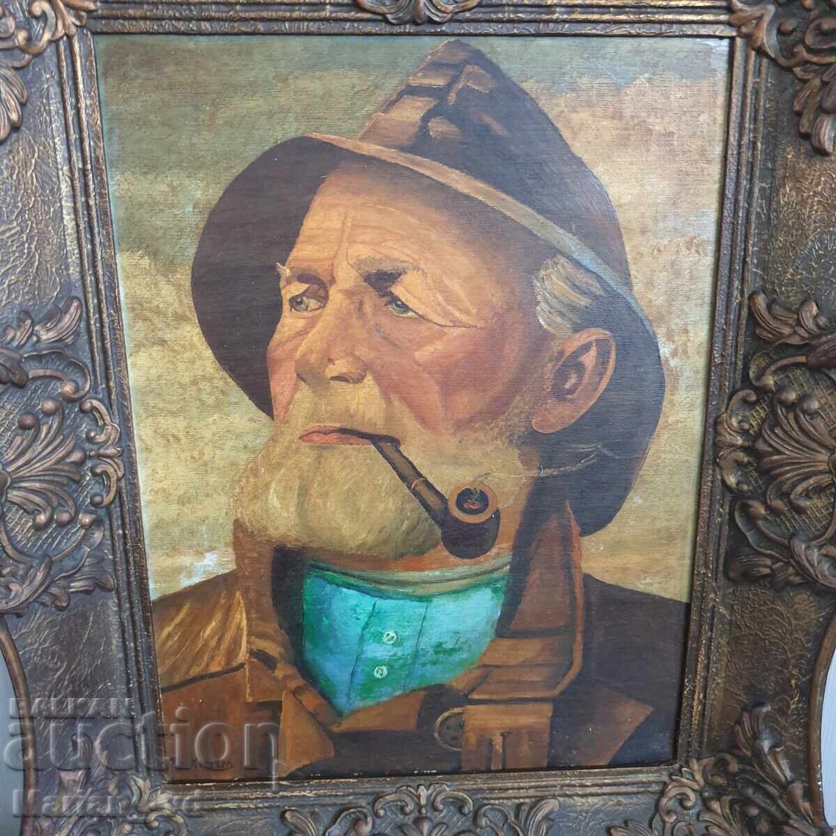 Delivery of Old painting, oil on fiberboard, signed