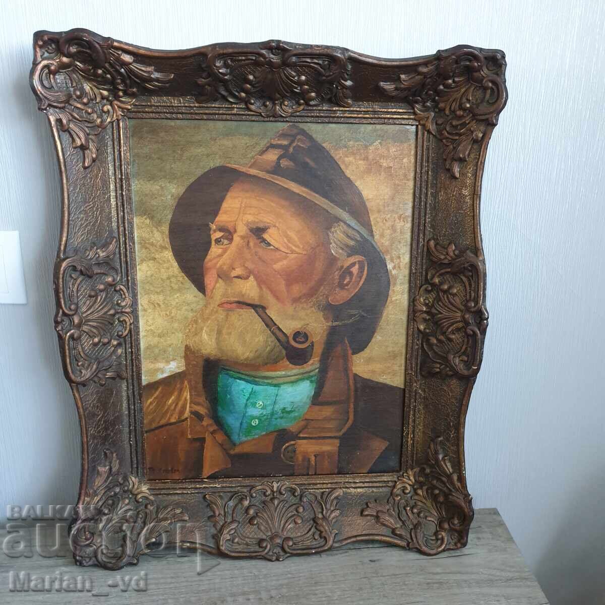 Old painting, oil on fiberboard, signed