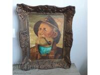 Tablou vechi, ulei pe placă de fibră lemnoasă, semnat