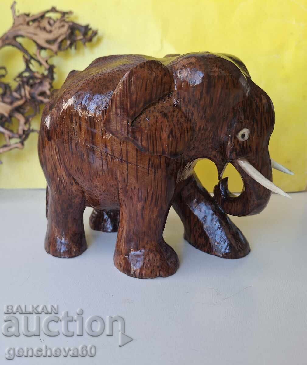 Hand-carved wooden elephant figure