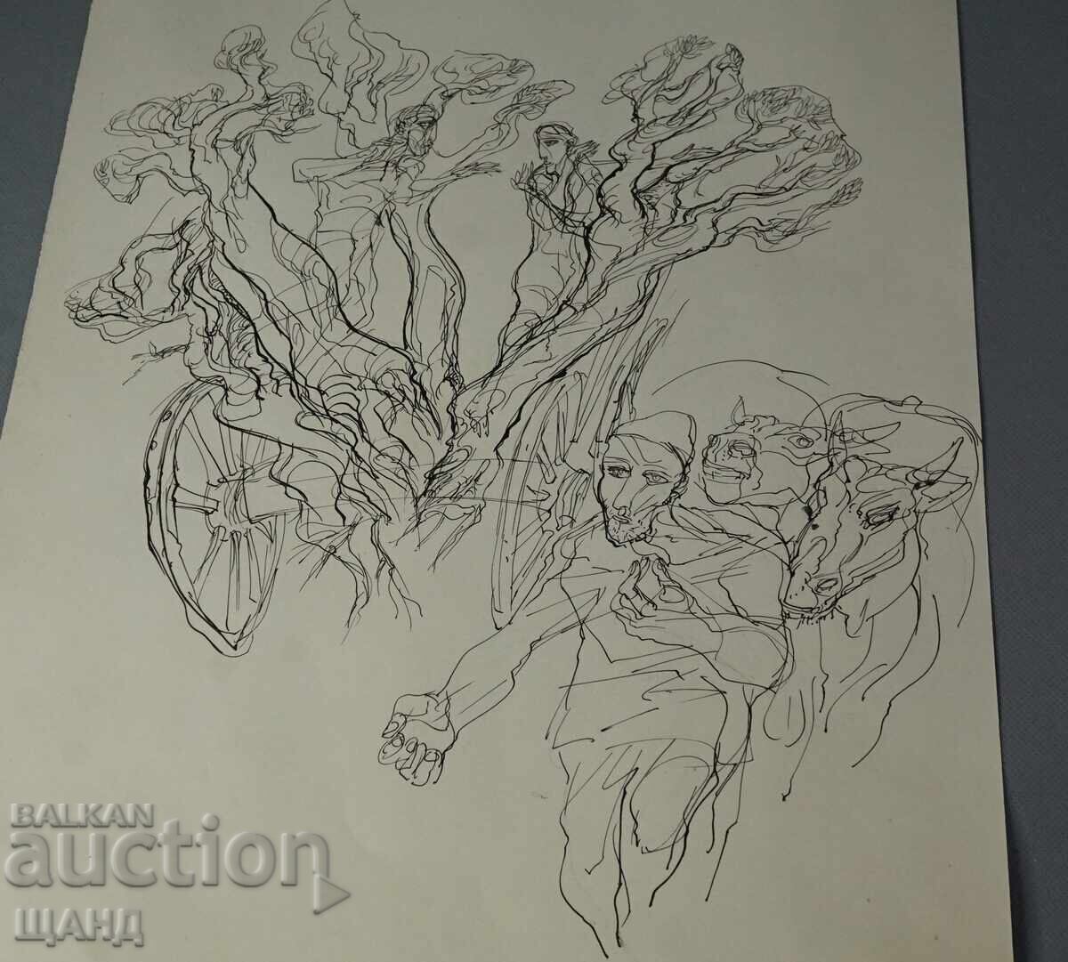 Old Master Drawing Graphic Ink Horses Cart with price 15.35 BGN | € 7.85