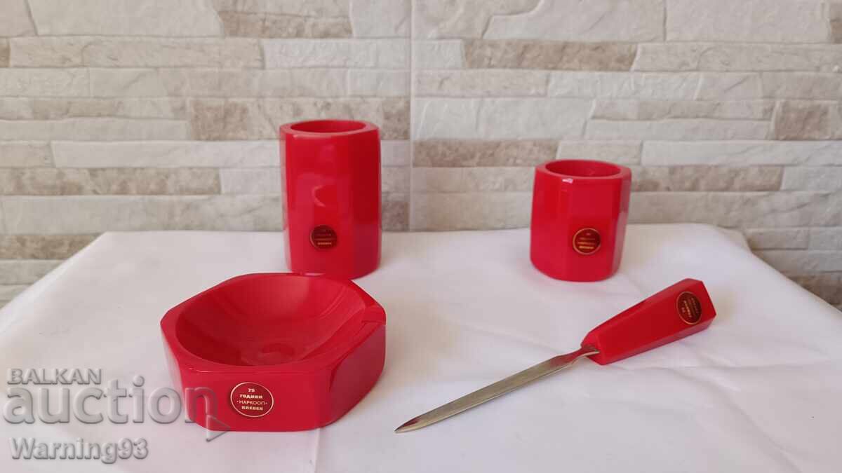 Catalin set (vase, pencil holder, ashtray, letter opener)