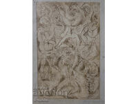 Graphics, drypoint, figurative composition "Circus"