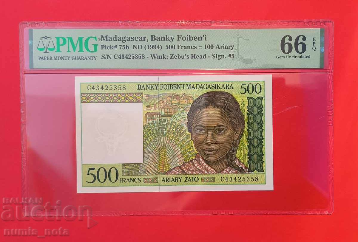 Madagascar 500 Francs 1994 Year PMG 66