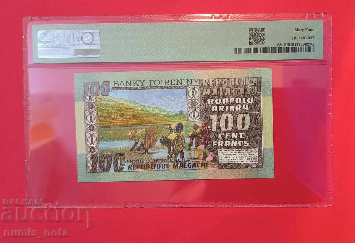 Madagascar 100 Francs 1974 Year PMG 64 with price 140.00 BGN | € 71.58