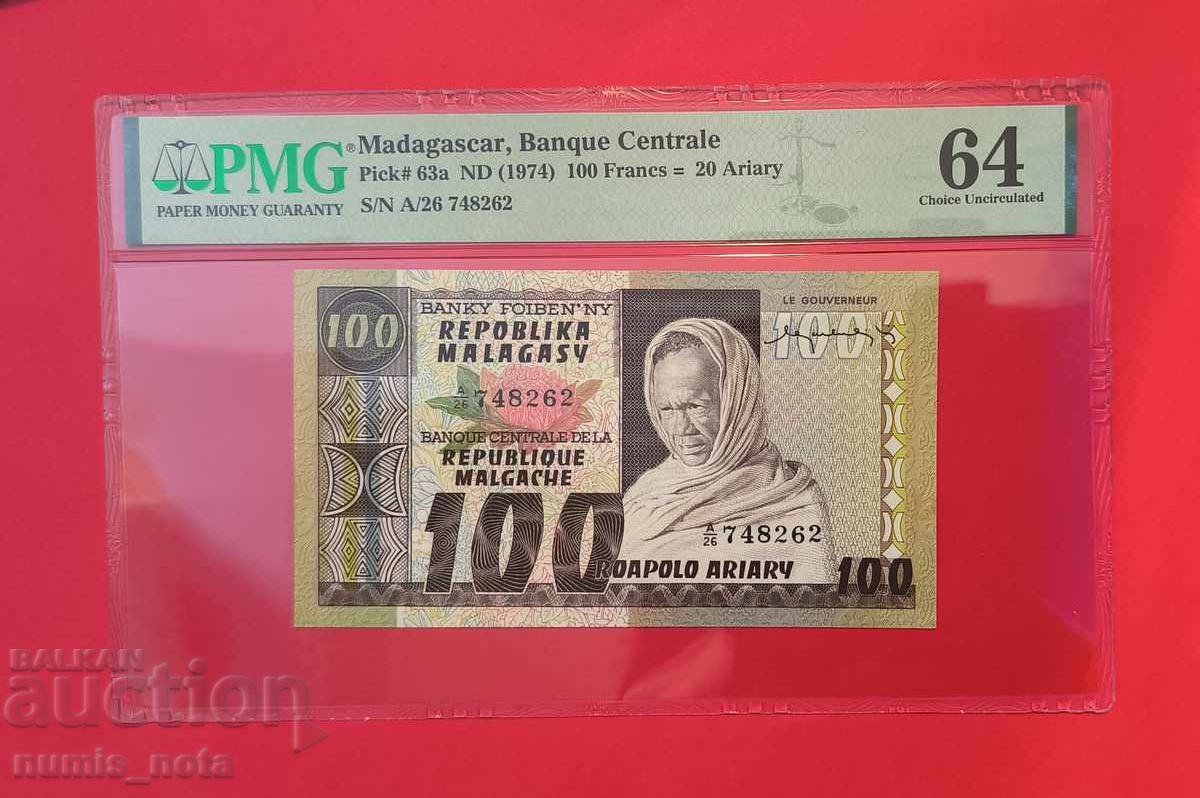 Madagascar 100 Francs 1974 Year PMG 64