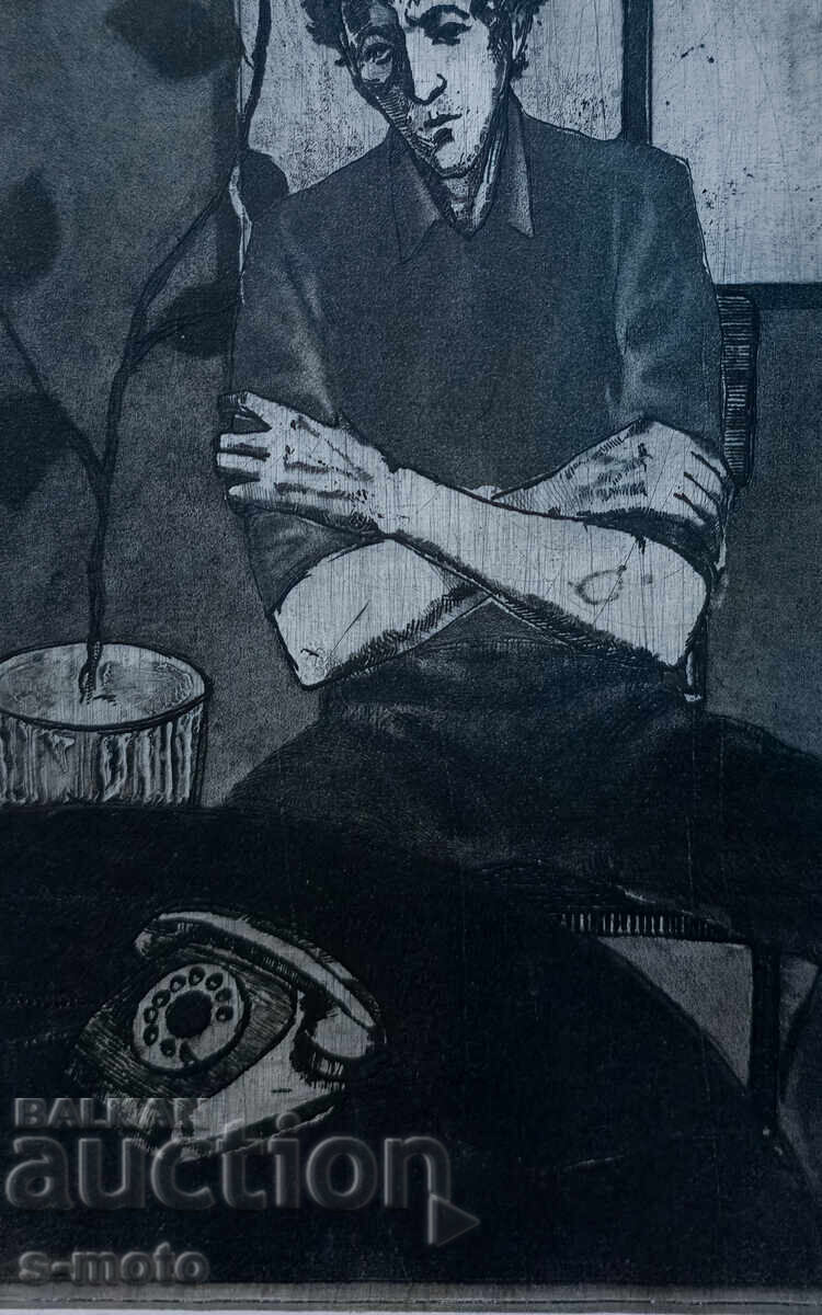 Графика, смесена техника, фигурална композиция " Очакване " с цена 110.00 лв. | € 56.24