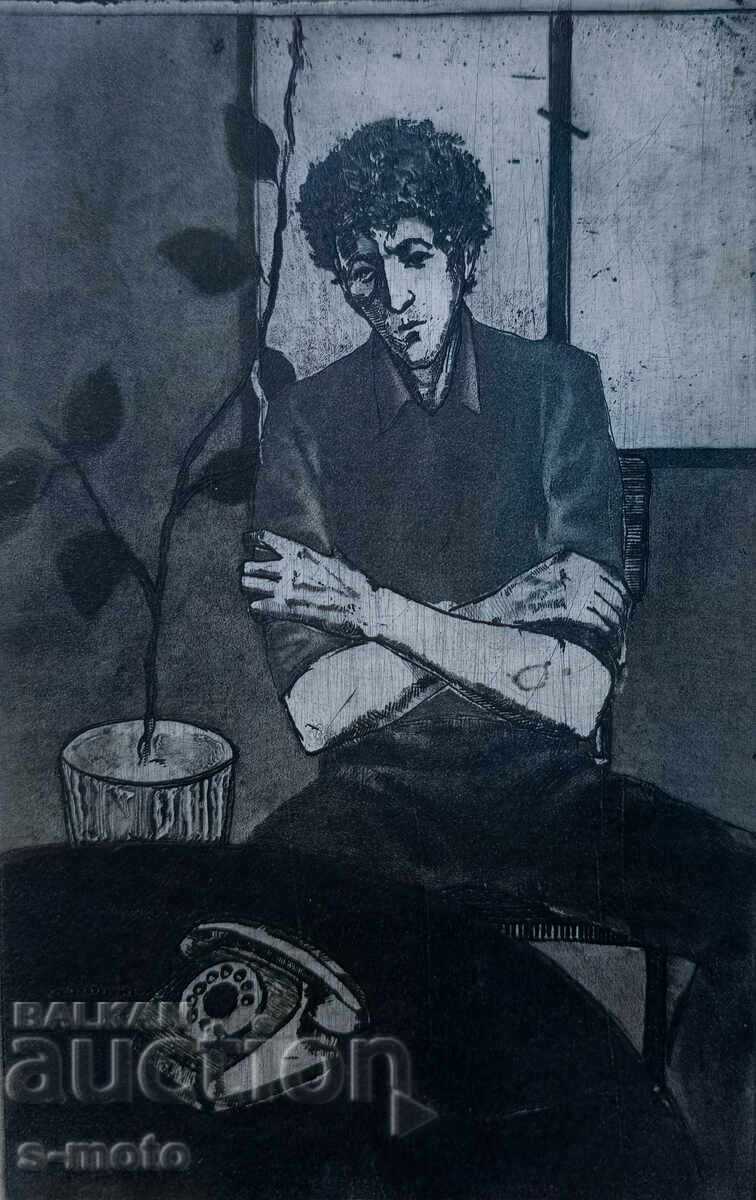 Графика, смесена техника, фигурална композиция " Очакване " - 5