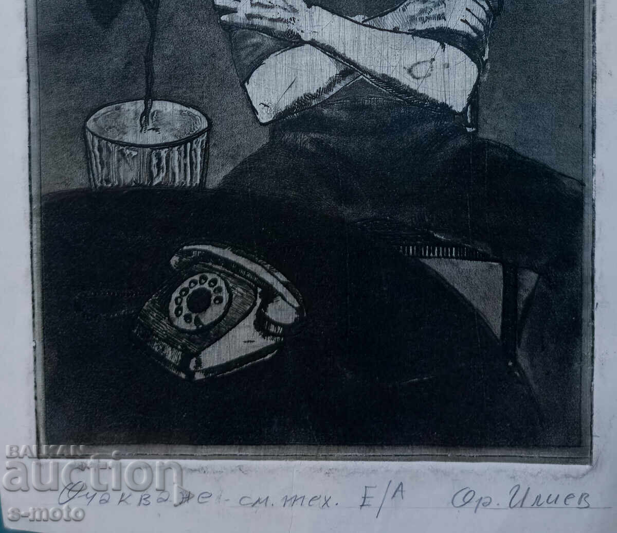 Графика, смесена техника, фигурална композиция " Очакване " - 6