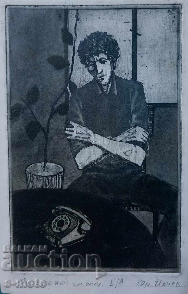 Графика, смесена техника, фигурална композиция " Очакване " - 7