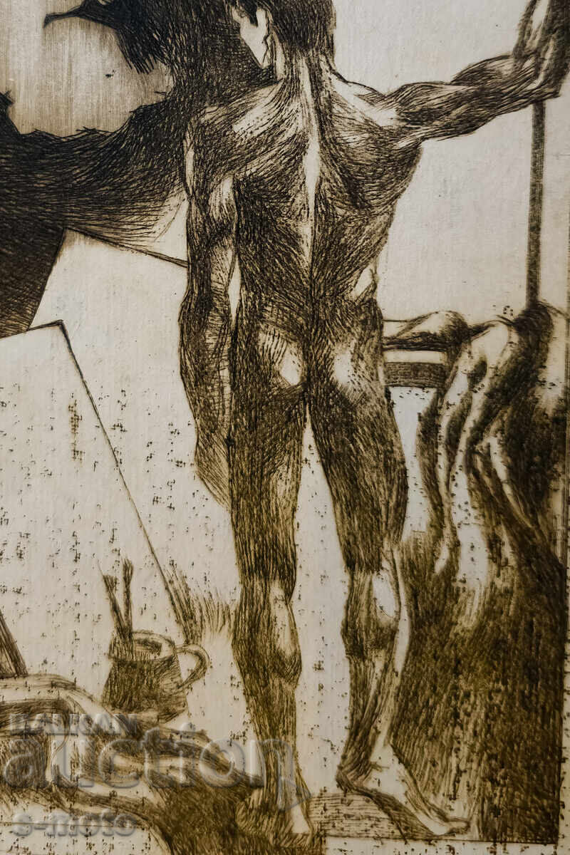 Παλιά χαρακτική, οξύγραφη, ανδρικό πορτρέτο - 5