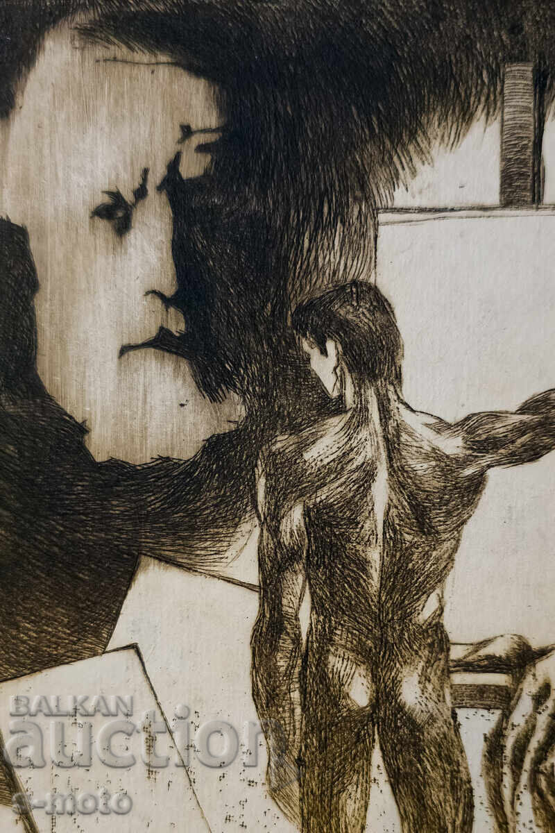 Παλιά χαρακτική, οξύγραφη, ανδρικό πορτρέτο - 6