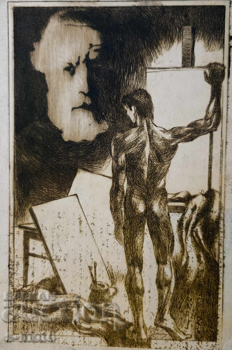 Παλιά χαρακτική, οξύγραφη, ανδρικό πορτρέτο