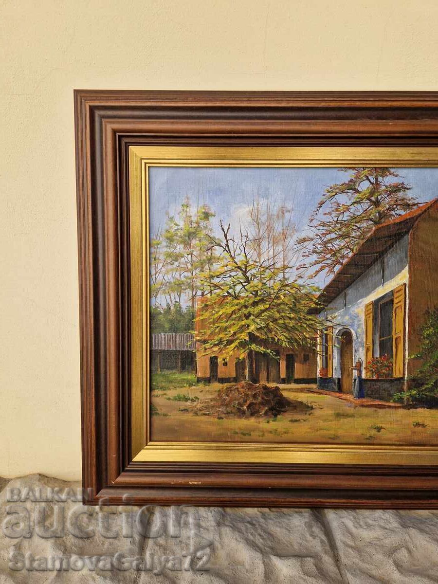Pictură originală antică unică în ulei pe pânză - 5