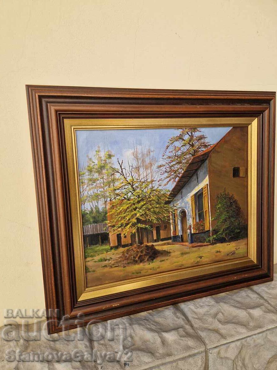 Pictură originală antică unică în ulei pe pânză - 6