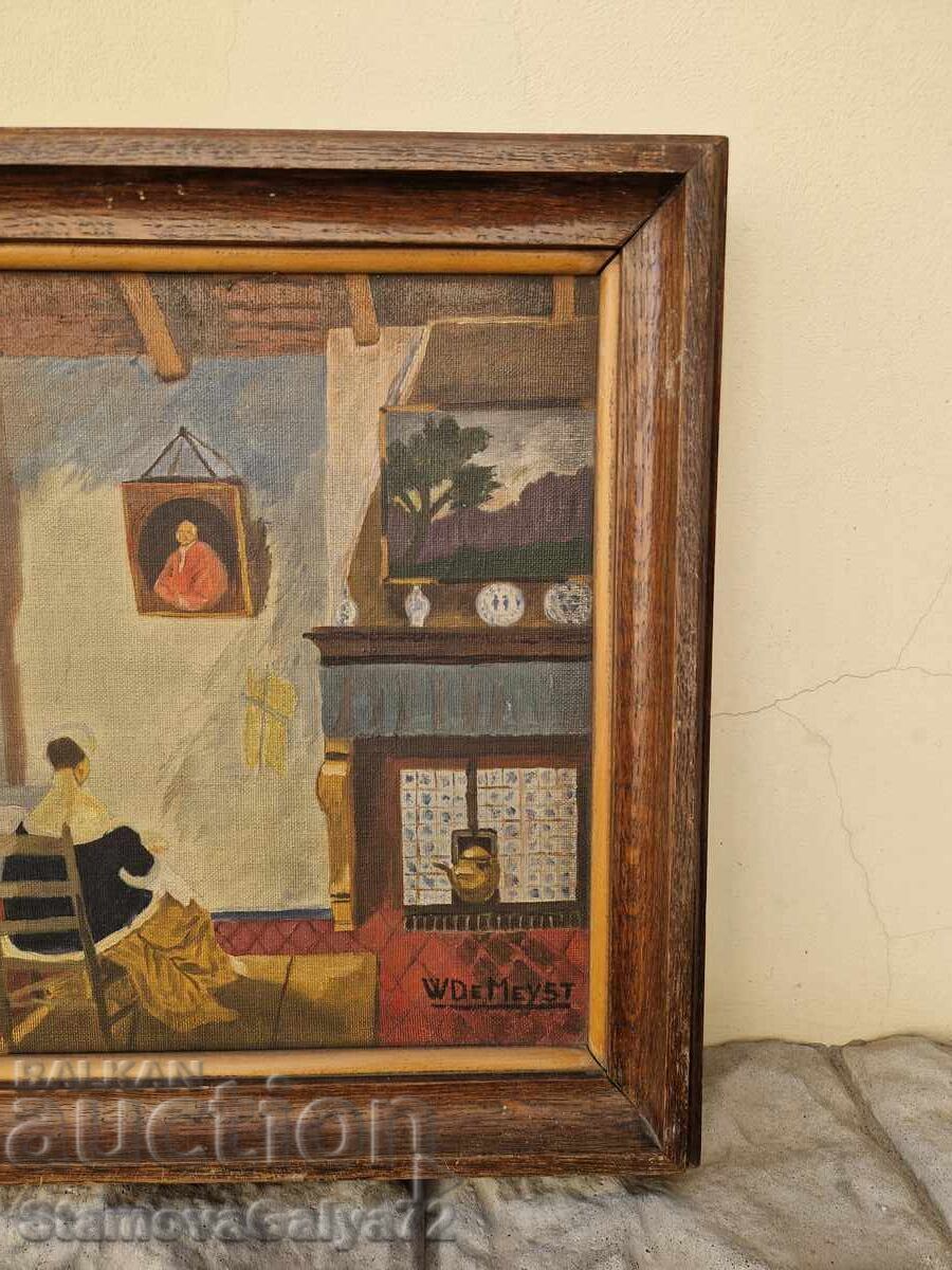 Παράδοση Παλαιός, πολύ καλός, αντίκα βελγικός πίνακας ζωγραφικής με λάδι σε καμβά