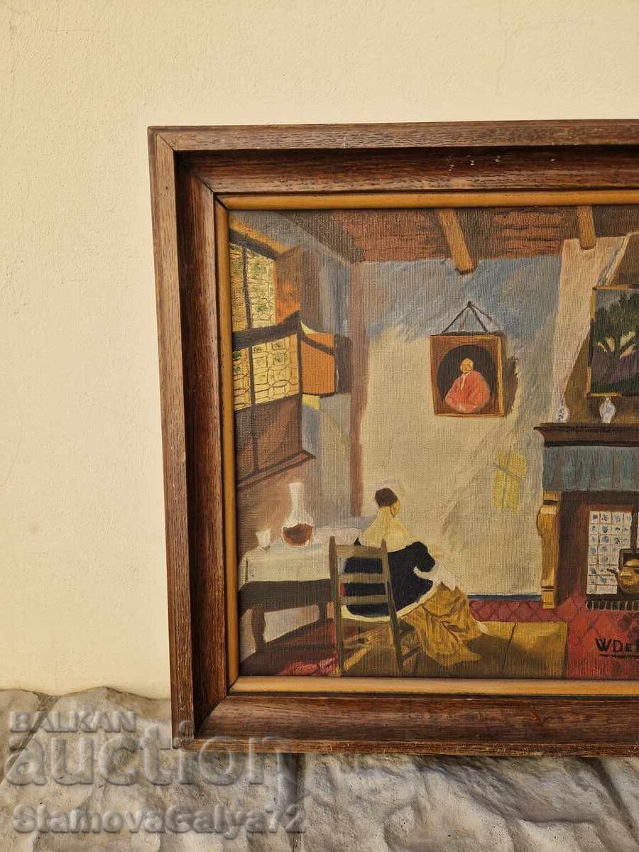 Old, very good antique Belgian oil painting on canvas - 5