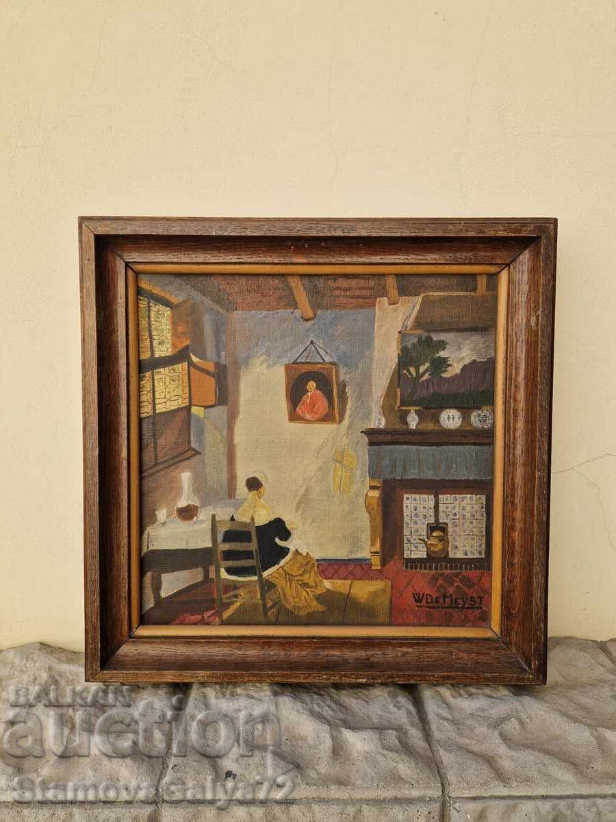 Old, very good antique Belgian oil painting on canvas