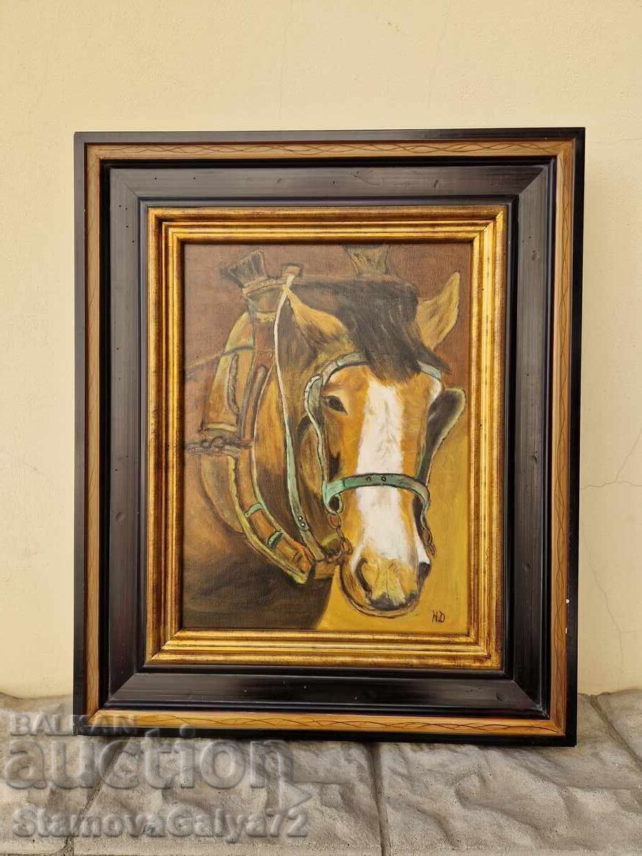 Frumoasă pictură originală antică în ulei pe pânză cu preț € 100.72 | 196.99 BGN