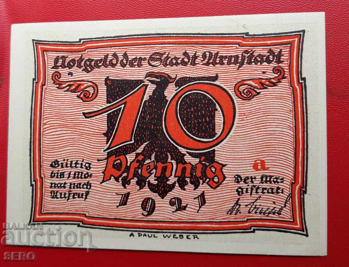 Τραπεζογραμμάτιο-Γερμανία-Θουριγγία-Arnstadt-10 pfennig 1921 με τιμή 2.00 BGN | € 1.02