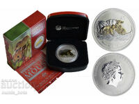 Argint 1 oz Anul șoricelului 2008 Lunar Australia Placat cu aur