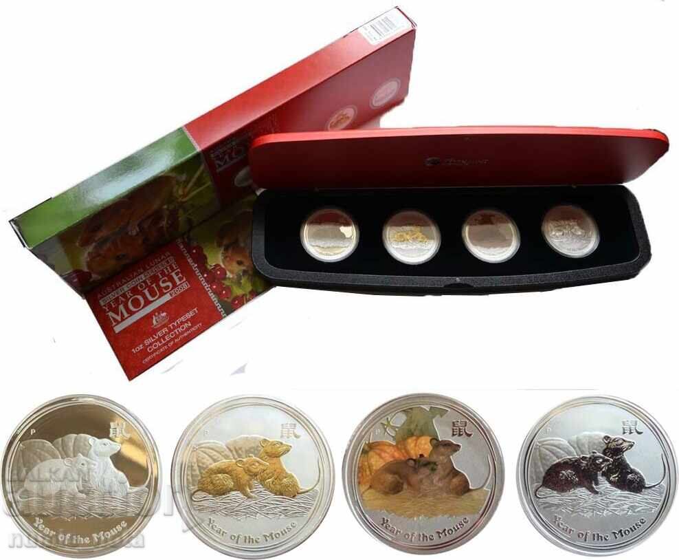 4 x 1 oz Year of the Mouse 2008 Lunar Australia - set