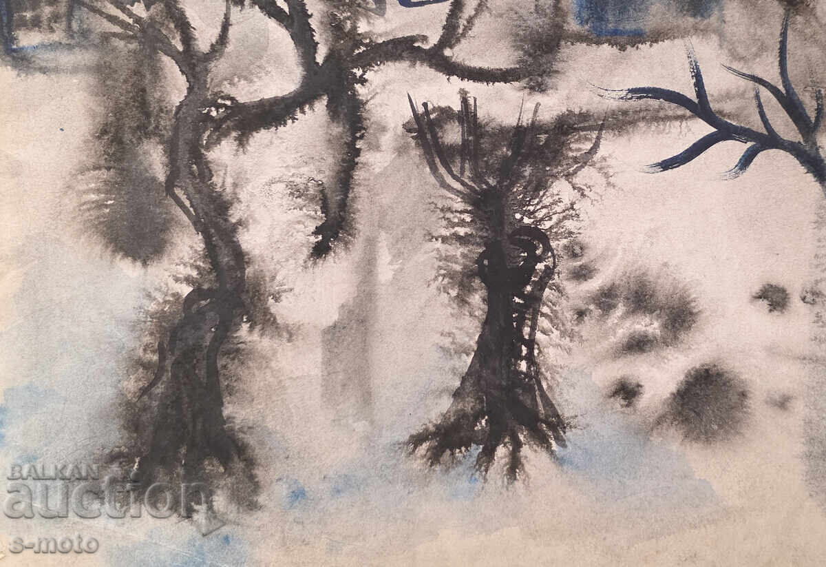 Pictură veche acuarelă peisaj - 6 Pictură veche acuarelă peisaj - 6