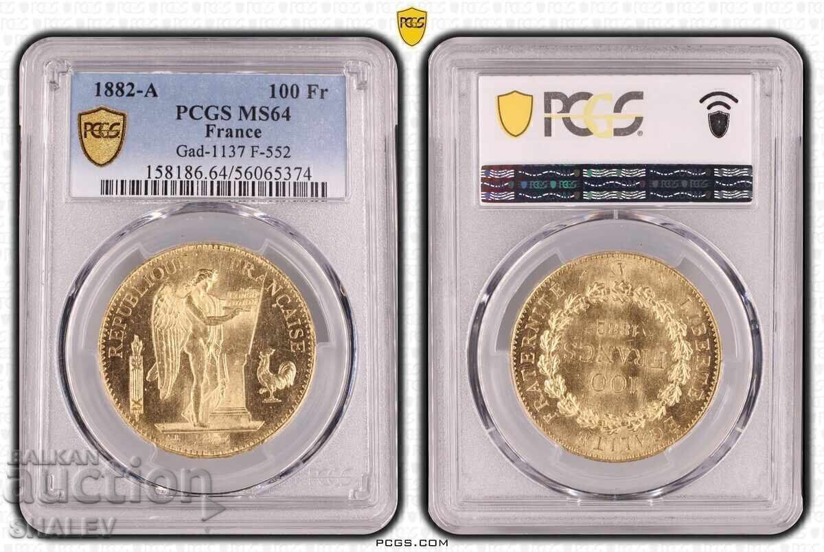 100 Francs 1882 A France - MS64 by PCGS (gold) 100 Francs 1882 A France - MS64 by PCGS (gold)