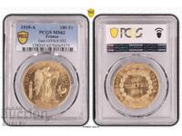 100 Franci 1910 A Franța (Frantsiya) - MS62 la PCGS (aur)