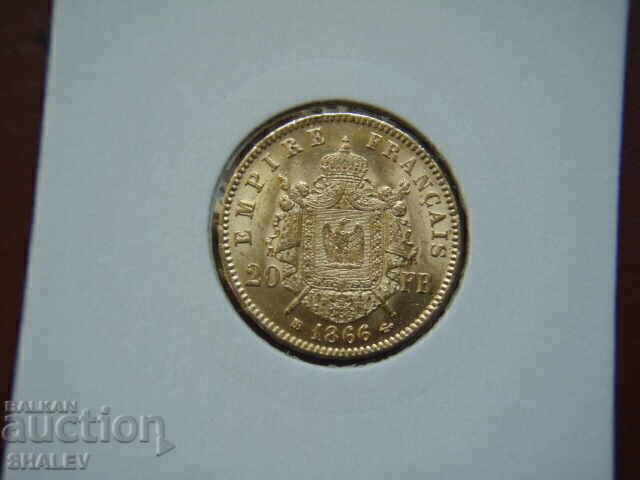 20 Franci 1866 BB Franța (20 franka Frantsiya) - AU/Unc (zlato) cu preț € 829.89 | 1623.13 BGN